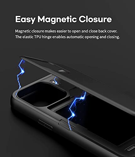 GOOSPERY Magnetic Door Bumper Compatible with iPhone 13 Pro Case, Card Holder Wallet Case, Easy Magnet Auto Closing Protective Dual Layer Sturdy Phone Back Cover - Black