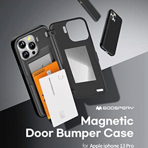 GOOSPERY Magnetic Door Bumper Compatible with iPhone 13 Pro Case, Card Holder Wallet Case, Easy Magnet Auto Closing Protective Dual Layer Sturdy Phone Back Cover - Black