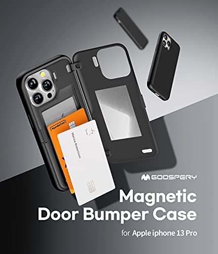 GOOSPERY Magnetic Door Bumper Compatible with iPhone 13 Pro Case, Card Holder Wallet Case, Easy Magnet Auto Closing Protective Dual Layer Sturdy Phone Back Cover - Black