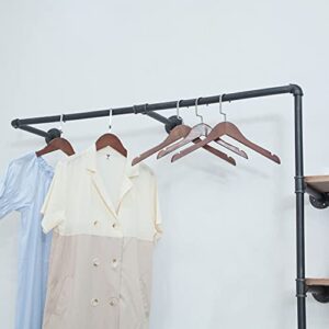 CIVANA Black Garment Rack,Industrial Pipe Clothing Rack Rustic Garment Hanging Bar, Retail Display Shelf with 3 Tiers Wood, Boutique Multi-Purpose Storage Rack (Black, 110'' L)