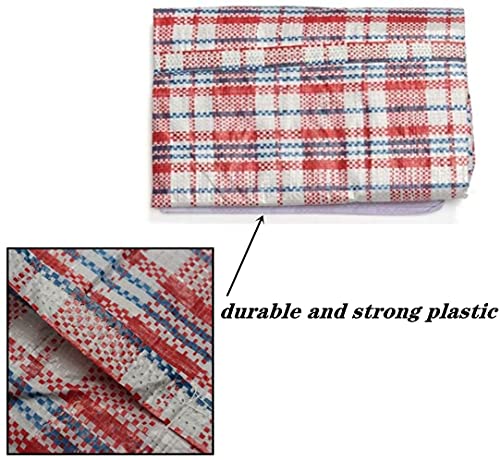 Set of 6 Large Plastic Checkered Laundry Bags with Zipper and Handles for Travel, Laundry, Shopping, Storage, Moving ,Size:(19"x19"x7") - Color May Vary