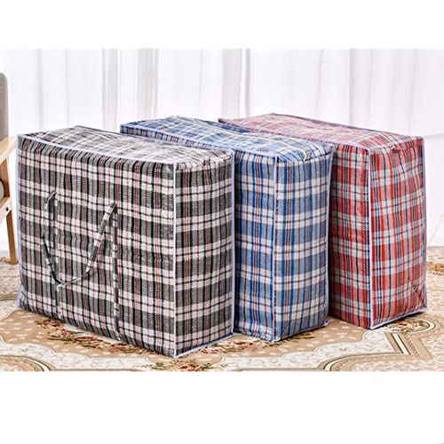 Set of 6 Large Plastic Checkered Laundry Bags with Zipper and Handles for Travel, Laundry, Shopping, Storage, Moving ,Size:(19"x19"x7") - Color May Vary