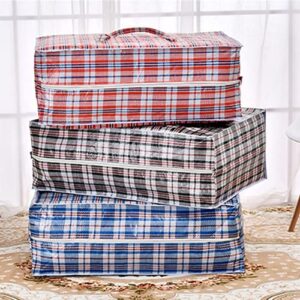 Set of 6 Large Plastic Checkered Laundry Bags with Zipper and Handles for Travel, Laundry, Shopping, Storage, Moving ,Size:(19"x19"x7") - Color May Vary