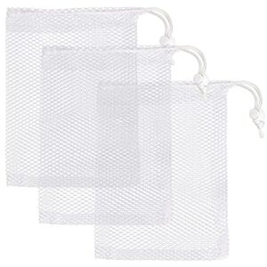 gsnma 16 pieces nylon mesh drawstring bag, 5.5 x 7.5 inch durable mesh drawstring bag with sliding drawstring for rinsing beach toys, mesh bags and travel(white)