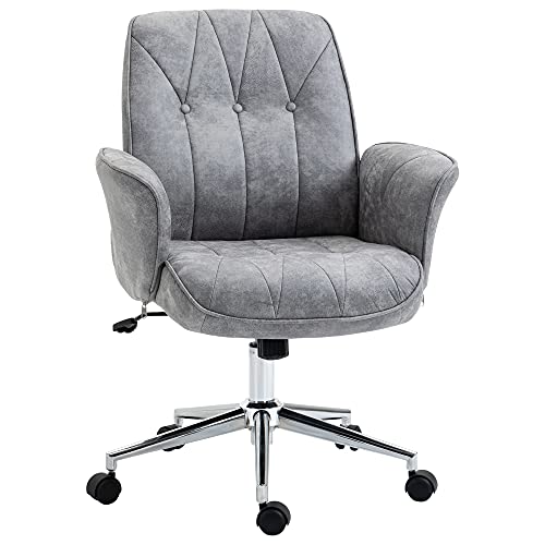 Vinsetto Micro Fiber Home Office Chair with Adjustable Height, Rock Function, and Curved Padded Armrests, Light Grey