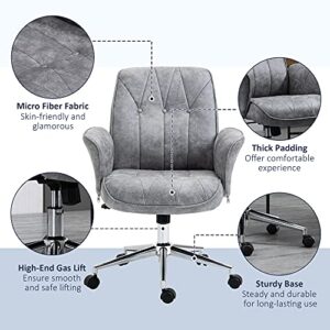 Vinsetto Micro Fiber Home Office Chair with Adjustable Height, Rock Function, and Curved Padded Armrests, Light Grey