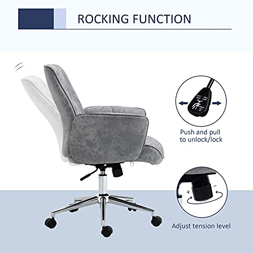 Vinsetto Micro Fiber Home Office Chair with Adjustable Height, Rock Function, and Curved Padded Armrests, Light Grey