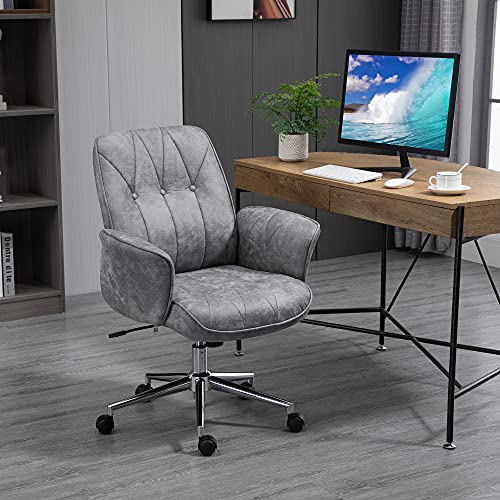 Vinsetto Micro Fiber Home Office Chair with Adjustable Height, Rock Function, and Curved Padded Armrests, Light Grey