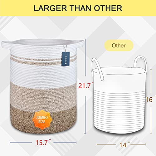 COMSE Extra Large Laundry Basket, Tall Blanket Basket, Laundry Hamper with Handles, 15.7”x 21.7”, Cotton Rope Basket, Woven Laundry Basket, Toy Basket, Clothes Baskets,Woven Basket,Gradient Brown