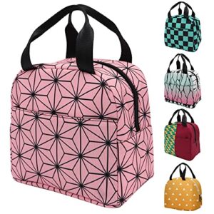 lopbraa large lunch bags for women and men teen tote insulated reusable anime thermal lunch box picnic travel for school office work, pink