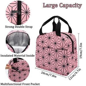 Lopbraa Large Lunch Bags for Women and Men Teen Tote Insulated Reusable Anime Thermal Lunch Box Picnic Travel for School Office Work, Pink