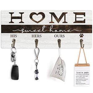 chditb rustic home sweet home wooden key holder(13.4”x5.5”), his hers ours wall-mounted key rack with 4 hooks, decorative wood sign key hanger home decor for wall entryway hallway housewarming gift
