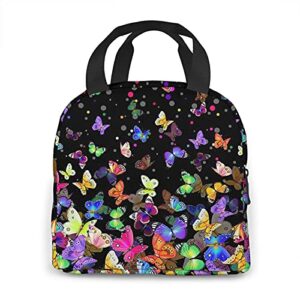 ttlivevip cute butterfly lunch bag for women, kids insulated lunch box reusable lunch cooler tote bag thermal lunchbag for school work picnic, colorful