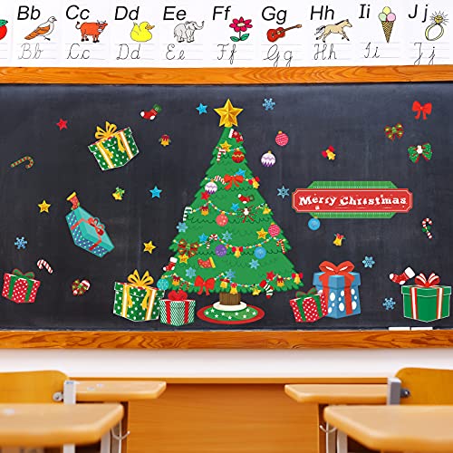 71 Pieces Christmas Classroom Bulletin Board Decor Christmas Tree Poster Merry Christmas Banner Christmas Tree Candy Canes Star Bell Snowflake Presents Christmas Stocking Christmas Ball Bows Cutouts