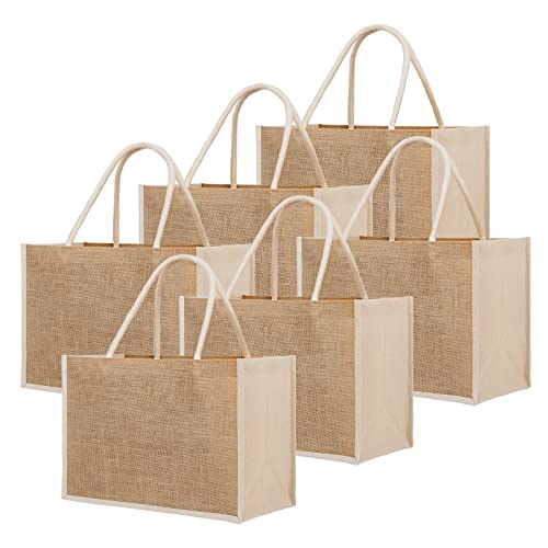 TOPTIE 6 PCS Jute Tote Bags Reusable Burlap Grocery Shopping Bags Bridesmaid Wedding Gift Bag