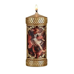 hand crafted st michael the archangel catholic prayer candle, unscented decorative candles for devotional, religious gifts for christian families, 4.75 inches