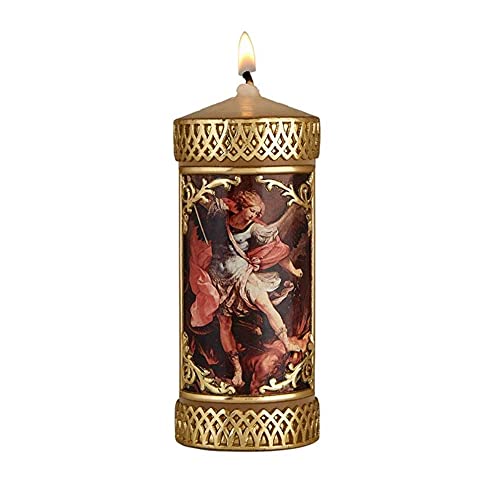 Hand Crafted St Michael The Archangel Catholic Prayer Candle, Unscented Decorative Candles for Devotional, Religious Gifts for Christian Families, 4.75 Inches