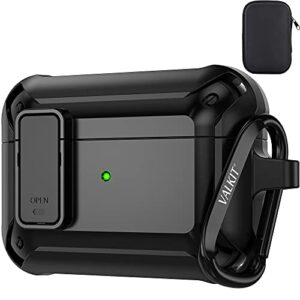 valkit for airpods pro case cover for men with lock, military armor series full-body airpod pro case with keychain cool air pod pro shockproof protective case for airpods pro 2019, black