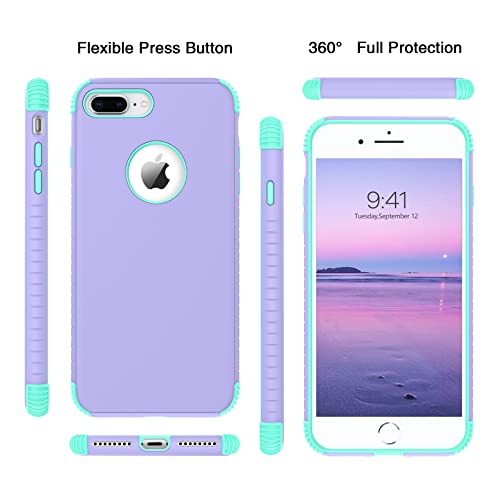 BENTOBEN iPhone 8 Plus Case, iPhone 7 Plus Case, 2 in 1 Slim Hybrid Shockproof Hard PC Bumper Rugged Drop Protective Phone Case Cover for iPhone 8 Plus / 7 Plus 5.5 inch, Purple/Green