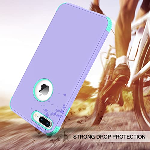 BENTOBEN iPhone 8 Plus Case, iPhone 7 Plus Case, 2 in 1 Slim Hybrid Shockproof Hard PC Bumper Rugged Drop Protective Phone Case Cover for iPhone 8 Plus / 7 Plus 5.5 inch, Purple/Green