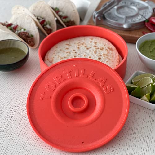 Tortilla Warmer Red - Tortilla Holder for Keeping Tortillas Warm - Microwavable Tortilla Keeper for Taco Tuesday - Tortilla Storage Container - Mexican Taco Tortillas - 8,5 Inch