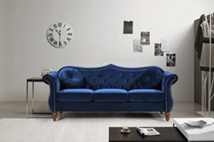 us pride furniture anna collection modern chesterfield velvet upholstered sofa for living room with elegant rolled arms, solid wood frame & accent throw pillows, couch, cobalt