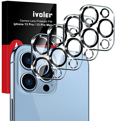 [4 Pack]iVoler Camera Lens Protector Designed for iPhone 13 Pro Max 6.7”/13 Pro 6.1” Screen Protector Tempered Glass[Case Friendly][New version],Scratch-Resistant,Easy Installation,Clear+Black Circle