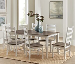 carol's inspirations 7 piece solid wood dining room set | 38x64 inch farmhouse kitchen table with 6 wooden chairs | brown and white farmhouse table with eased edge and distressing | made in usa
