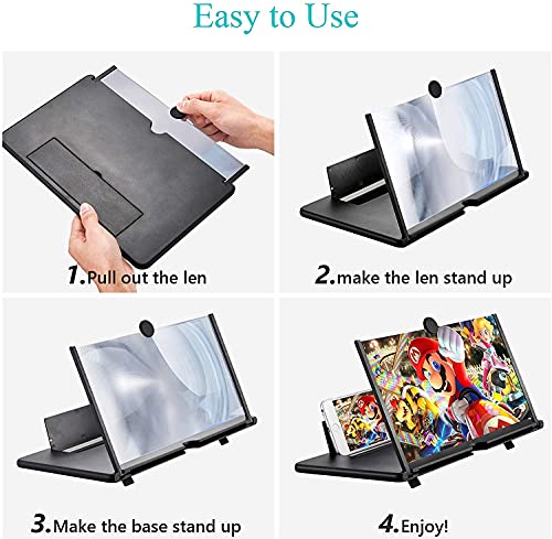 Screen Magnifier for Cell Phone, LXUNYI 16in Phone Screen Magnifier Eye Protection with Foldable Stand Screen Enlarger for Movies, Videos and Gaming Suit for All Smartphones (Black, 16in)