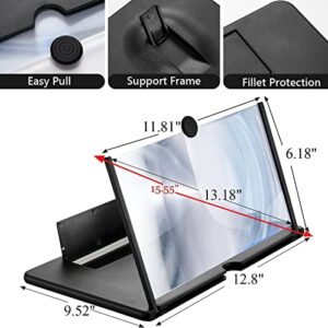Screen Magnifier for Cell Phone, LXUNYI 16in Phone Screen Magnifier Eye Protection with Foldable Stand Screen Enlarger for Movies, Videos and Gaming Suit for All Smartphones (Black, 16in)