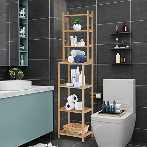 Kinlife Bamboo Shelves Removable 7-Layer - Shelving Unit, Storage Standing Shelf Units Corner Shelf for Bathroom, Living Room, Kitchen