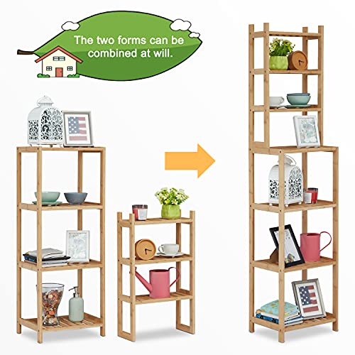 Kinlife Bamboo Shelves Removable 7-Layer - Shelving Unit, Storage Standing Shelf Units Corner Shelf for Bathroom, Living Room, Kitchen