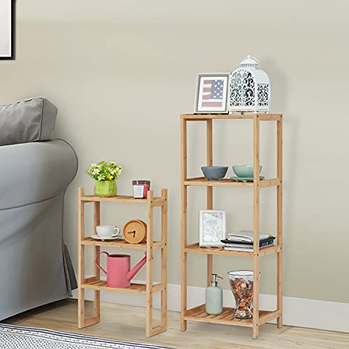 Kinlife Bamboo Shelves Removable 7-Layer - Shelving Unit, Storage Standing Shelf Units Corner Shelf for Bathroom, Living Room, Kitchen