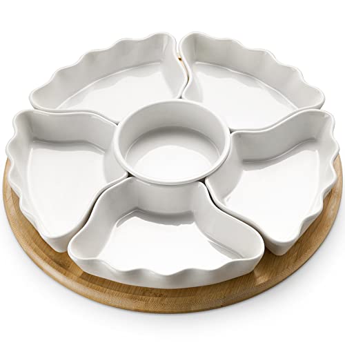 DOWAN 12 Inches Serving Tray and Platters, Divided Serving Bowls for Party, Removable Serving Dishes for Chips and Dip, Fruit, Veggies, Candy and Snacks, 7 Pieces, White