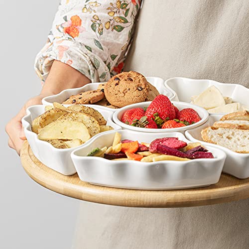 DOWAN 12 Inches Serving Tray and Platters, Divided Serving Bowls for Party, Removable Serving Dishes for Chips and Dip, Fruit, Veggies, Candy and Snacks, 7 Pieces, White