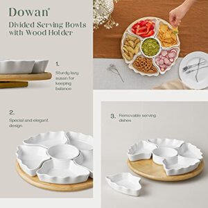 DOWAN 12 Inches Serving Tray and Platters, Divided Serving Bowls for Party, Removable Serving Dishes for Chips and Dip, Fruit, Veggies, Candy and Snacks, 7 Pieces, White