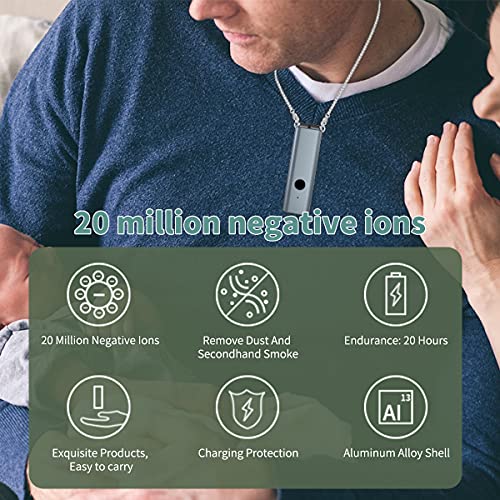 Purecubic Gray Personal Air Purifier Necklace Portable Hanging Neck USB Mini Kids Small Battery Power Necklace Air Purifier No Filter