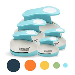 bearboss 5 circle paper punch, handmade scrapbook paper puncher, different size of scrapbooking punches crafting designs for office supplies, card making, diy albums photos, classic white