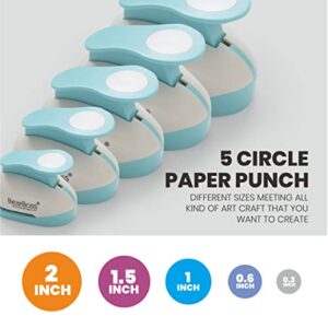 BearBoss 5 Circle Paper Punch, Handmade Scrapbook Paper Puncher, Different Size of Scrapbooking Punches Crafting Designs for Office Supplies, Card Making, DIY Albums Photos, Classic White