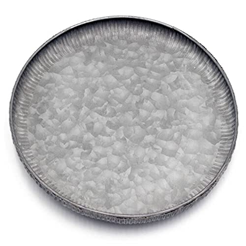 Funerom 9.8 inch Small Round Galvanized Metal Tray Decorative Tray Corrugated Edges