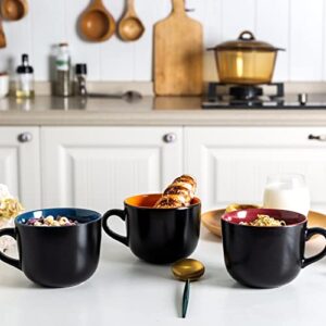 AmorArc 24 oz Soup Mugs with Handles, Jumbo Ceramic Bowls Mugs Set with handles for Coffee Cereal Cappuccino Snacks, Microwave&Dishwasher safe Soup Cups for Meal-Multicolor