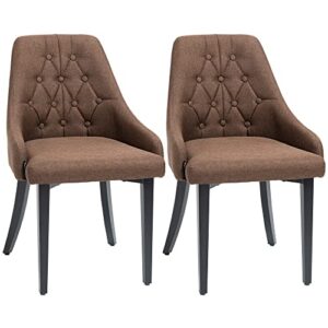 homcom modern dining chairs set of 2, button tufted high back accent chairs with upholstered seat, steel legs for living room, kitchen, study, brown
