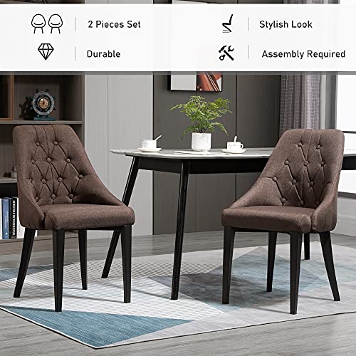 HOMCOM Modern Dining Chairs Set of 2, Button Tufted High Back Accent Chairs with Upholstered Seat, Steel Legs for Living Room, Kitchen, Study, Brown