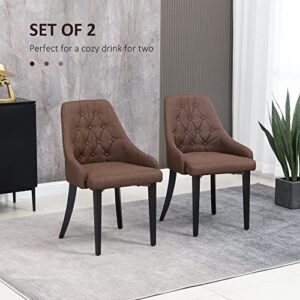 HOMCOM Modern Dining Chairs Set of 2, Button Tufted High Back Accent Chairs with Upholstered Seat, Steel Legs for Living Room, Kitchen, Study, Brown