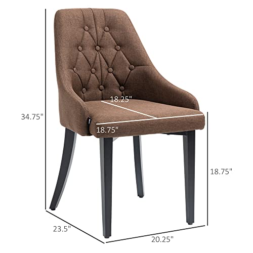 HOMCOM Modern Dining Chairs Set of 2, Button Tufted High Back Accent Chairs with Upholstered Seat, Steel Legs for Living Room, Kitchen, Study, Brown