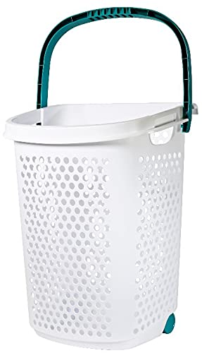 CR-FUSE Bushel Home Logic Rolling Hamper with Pop-Up Handle, White