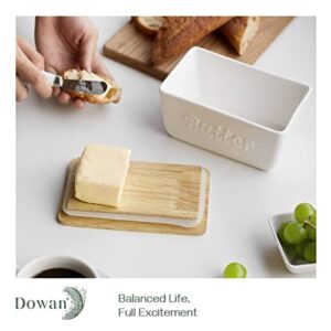 DOWAN Large Butter Dish, Butter Dish with Lid and Knife for Countertop or Fridge, Ceramic Butter Keeper Holds up to 4 Sticks, Airtight Butter Container, Farmhouse Kitchen Decor and Accessories, White