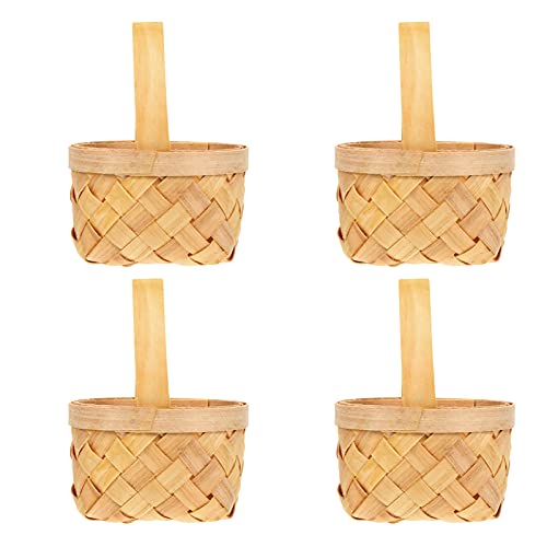 4pcs Mini Woven Baskets with Handles Rustic Wedding Flower Girl Basket Flower Candy Chocolate Gift Box for Wedding Easter Party Favors