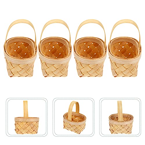 4pcs Mini Woven Baskets with Handles Rustic Wedding Flower Girl Basket Flower Candy Chocolate Gift Box for Wedding Easter Party Favors