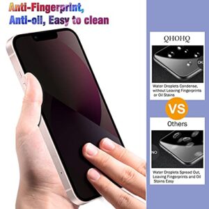QHOHQ 2 Pack Privacy Screen Protector for iPhone 13 6.1" with 2 Packs Camera Lens Protector, Full Screen Tempered Glass Film,9H Hardness Scratch Resistant, Anti Spy, Easy Install - Case Friendly